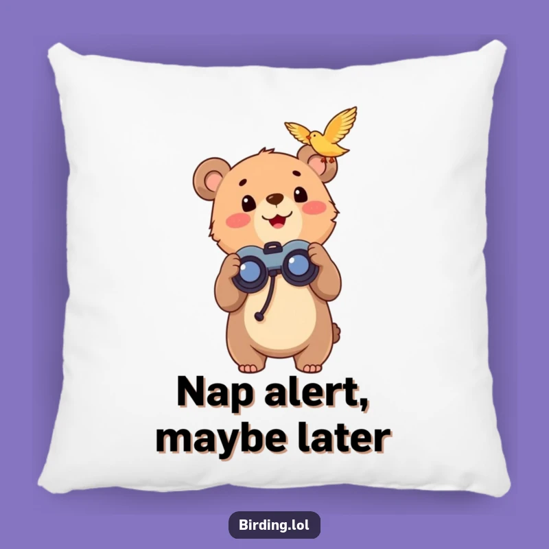 Funny Bear Cub Pillow: Cozy Bird Watching Decor for Whimsical Spaces