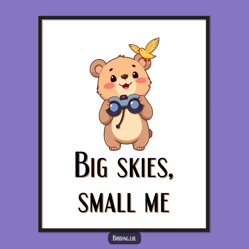 Funny Bear Cub Digital Print: Exciting Bird Watching Art for Instant Decor