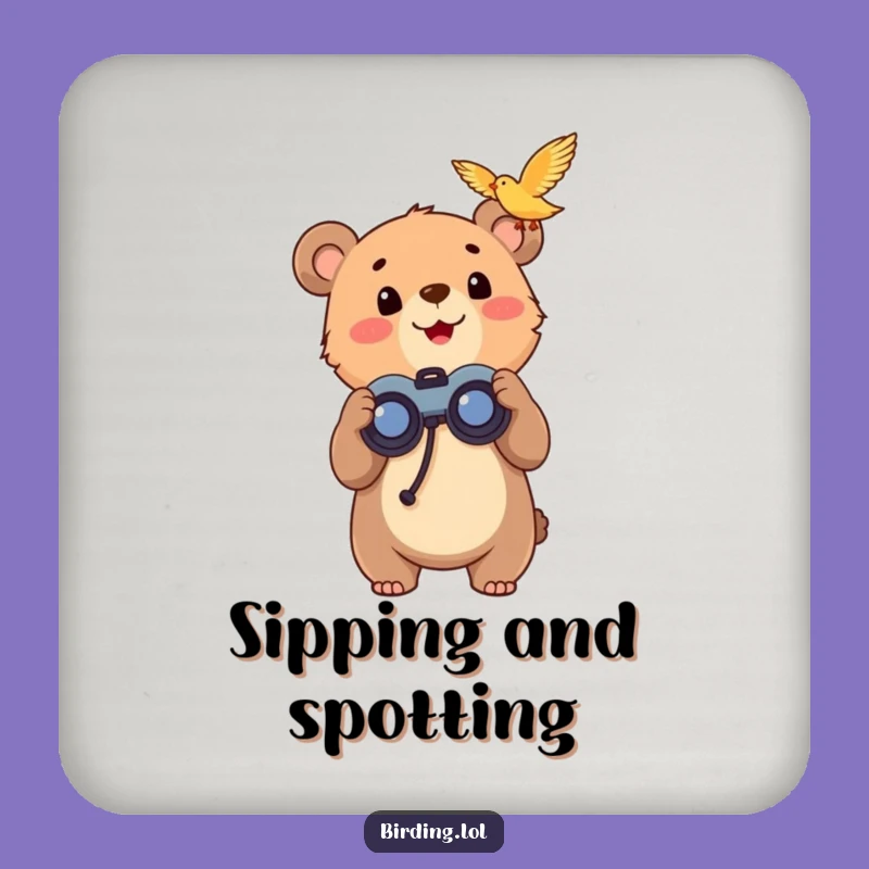 Funny Bear Cub Coaster: Protect Surfaces with Bird Watching Charm