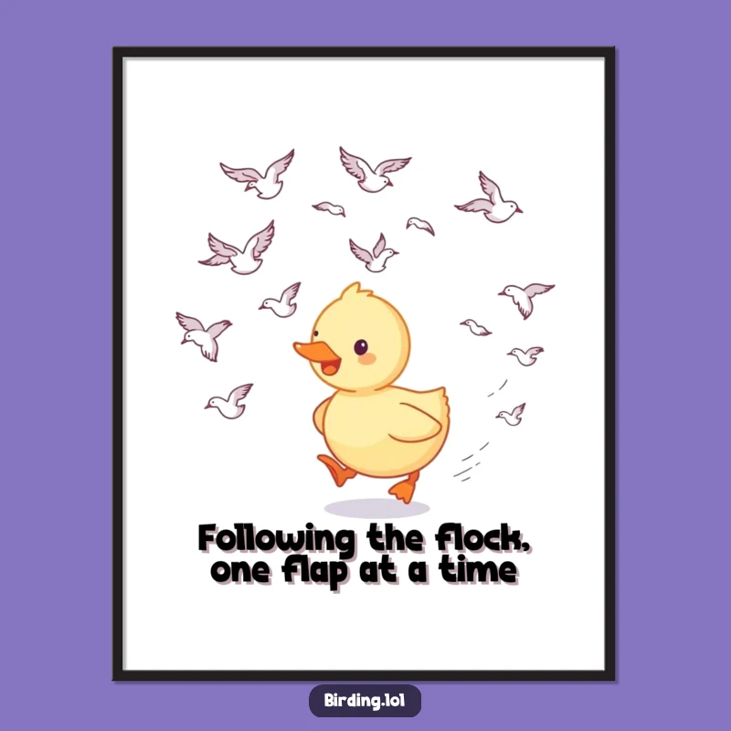 Free Printable Wall Art: Happy Duckling Following Birds Funny Downloadable